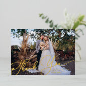 Elegant script Dank u foto bruiloft Kaart (Staand Voorkant)