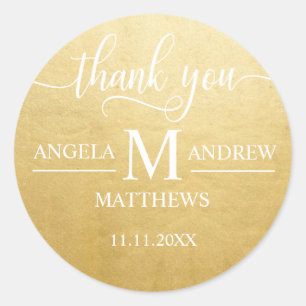 Elegant Script Dank u witgouden bruiloft Ronde Sticker