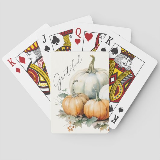 Elegant Script Dankbare Rustieke Pompoen Pokerkaarten (Achterkant)
