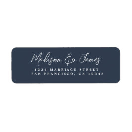 Elegant Script Dark Blue Wedding Return Address Etiket