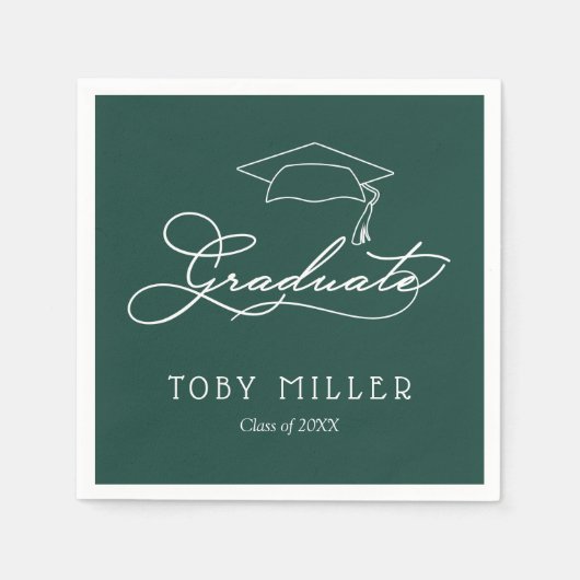 Elegant Script Dark Green Afstuderen Napkins Servet (Voorkant)