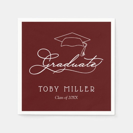 Elegant Script Dark Maroon Afstuderen Napkins Servet (Voorkant)