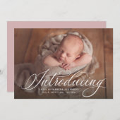 Elegant script dat één foto roze geboorte introduc aankondiging (Voorkant / Achterkant)