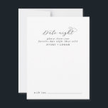 Élégant Script Date Nuit Idée Carte Conseil<br><div class="desc">Ces élégantes cartes d'idées de nuit de script sont l'activité parfaite pour une simple réception de mariage ou douche nuptiale. Le design minimaliste noir et blanc présente une typographie romantique avec style glamour moderne. Personnalisable dans n'importe quelle couleur. Gardez le design minimal et élégant, tel quel, ou personnalisez-le en ajoutant...</div>