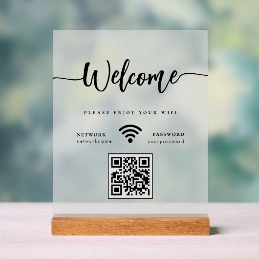 Élégant script de bienvenue WIFI QR Code Frosted (Neutre)