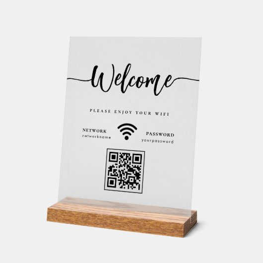 Élégant script de bienvenue WIFI QR Code Frosted (Angle)