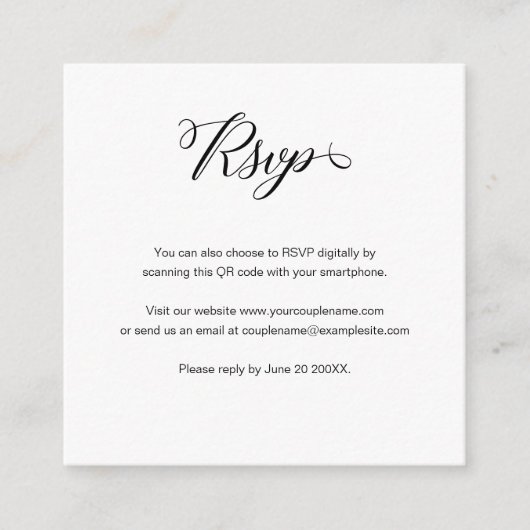Élégant script de budget QR Code Mariage carte RSV (Devant)