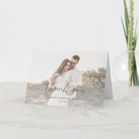 Élégant script de calligraphie Mariage Merci photo (Devant)