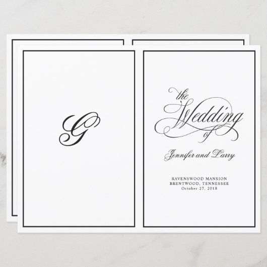 Élégant script de calligraphie programme de mariag (Devant / Derrière)