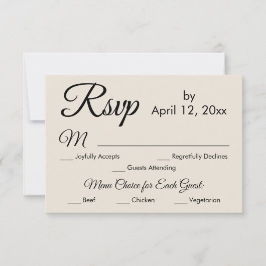 Élégant Script de crème Menu Choix Mariage RSVP (Devant)