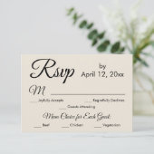 Élégant Script de crème Menu Choix Mariage RSVP (Debout devant)