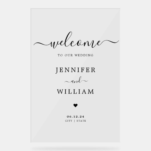 Élégant Script de mariage Bienvenue Noir (Recto)