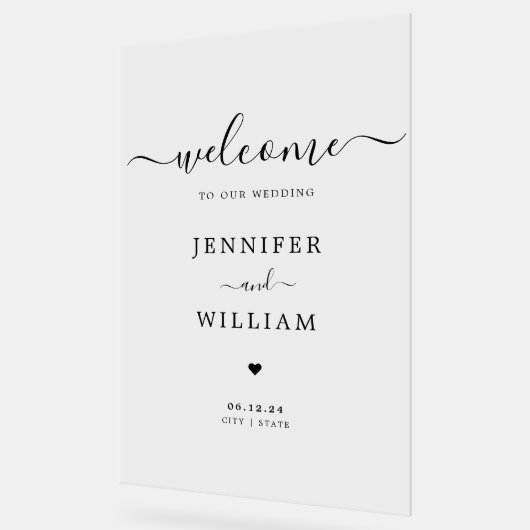 Élégant Script de mariage Bienvenue Noir (Angle)
