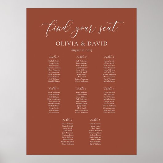 Élégant Script de Terracotta 8 table Tableau de si (Devant)