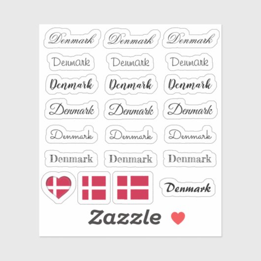 Elegant script Denmark & Danish Flag /name Set Sticker (Vel)