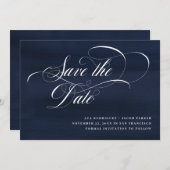Elegant script | Donkerblauw Save The Date (Voorkant / Achterkant)