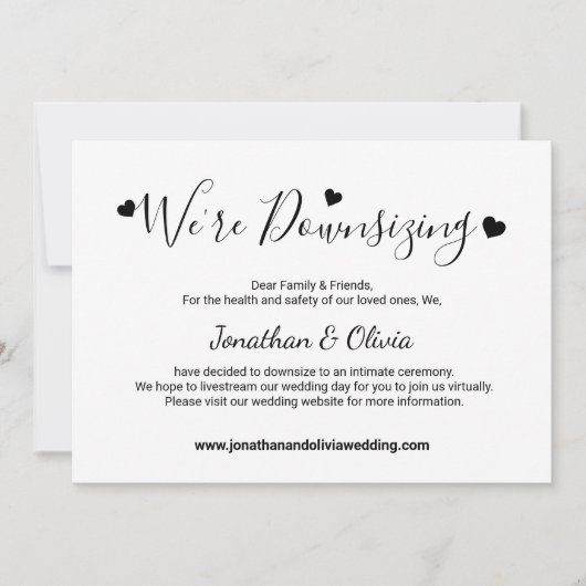 Elegant Script Downsizing Smaller Wedding Photo Aankondiging (Voorkant)