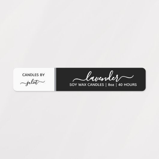 Elegant Script Dun Zwart & Wit Kaars Label (Design 1)