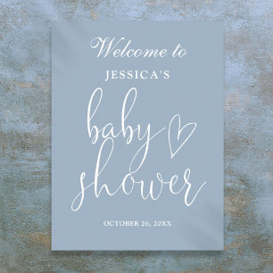 Élégant Script Dusty Baby shower bleu Affiche de b