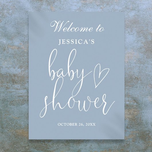 Élégant Script Dusty Baby shower bleu Affiche de b