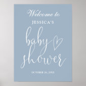 Élégant Script Dusty Baby shower bleu Affiche de b (Devant)