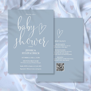 Elegant script Dusty Blue alles in één Baby shower Kaart