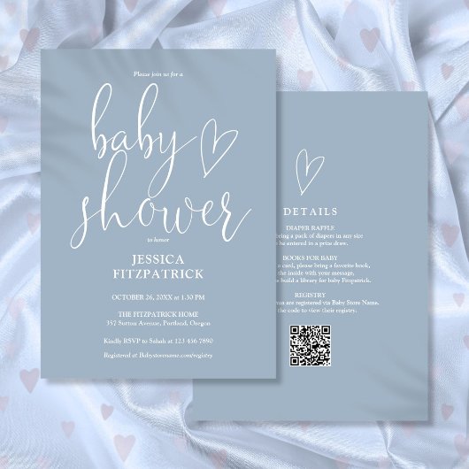 Elegant script Dusty Blue alles in één Baby shower Kaart