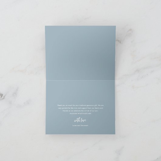 Élégant Script Dusty Blue Baby Boy Carte de remerc (Intérieur)