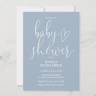 Elegant Script Dusty Blue Baby shower Kaart