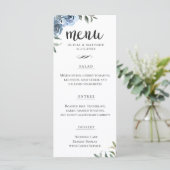 Elegant Script Dusty Blue Botanical Wedding Menu (Staand voorkant)