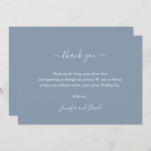 Élégant Script Dusty Blue Carte de remerciements (Devant / Derrière)