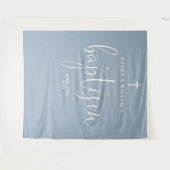 Elegant script Dusty Blue doop foto achtergrond Wandkleed (Voorkant (horizontaal))