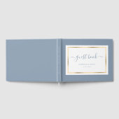 Elegant Script Dusty Blue en Gold Wedding Gastenboek (Volledig)