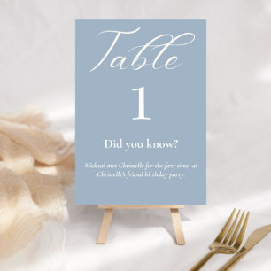 Elegant script dusty blue facts bruiloft kaart