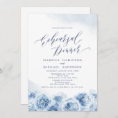 Elegant script dusty blue floral reheardiner kaart (Voorkant / Achterkant)