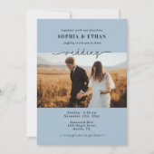 Elegant Script Dusty Blue Fotobruiloft Kaart (Voorkant)