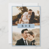 Elegant Script Dusty Blue Fotobruiloft Kaart (Achterkant)