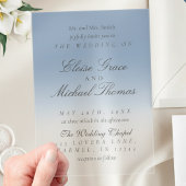 Elegant Script Dusty Blue Gradient Wedding Acryl Uitnodigingen