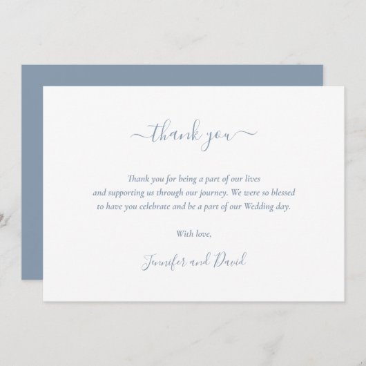 Élégant Script Dusty Blue Mariage Carte de remerci (Devant / Derrière)