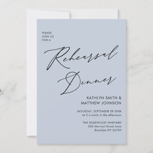 Elegant Script Dusty Blue repetitie diner QR Kaart (Voorkant)