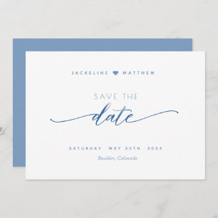 Elegant Script, Dusty Blue, Simple Wedding Save The Date