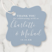 Elegant Script Dusty Blue Wedding Bedankt Bedankjes Labels (Voorkant)