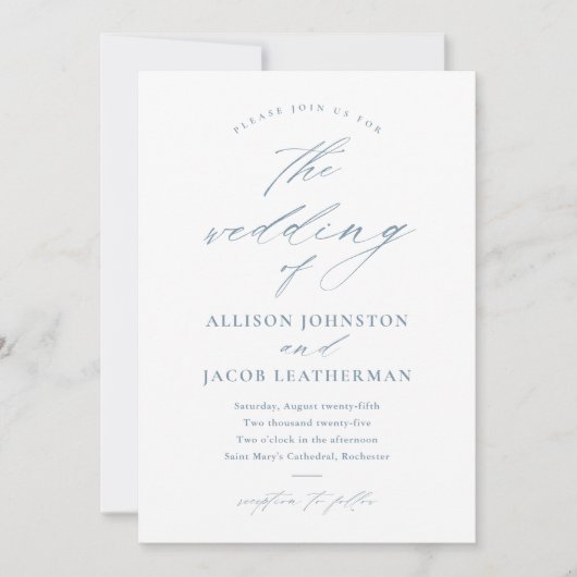 Elegant Script Dusty Blue Wedding Kaart (Voorkant)