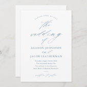 Elegant Script Dusty Blue Wedding Kaart (Voorkant / Achterkant)