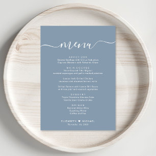 Elegant Script Dusty Blue Wedding Receptie Menu