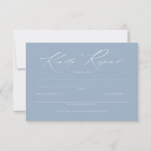 Élégant Script Dusty Mariage bleu simple RSVP (Devant)