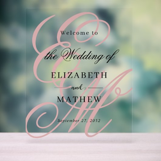 Élégant Script Dusty Rose Monogram Mariage Bienven (Neutre)