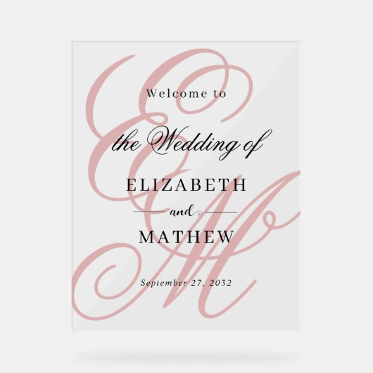 Élégant Script Dusty Rose Monogram Mariage Bienven (Recto)