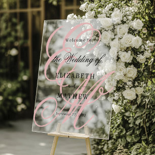 Élégant Script Dusty Rose Monogram Mariage Bienven