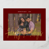 Elegant Script Echte Folie Vakantie Foto Briefkaar Folie Uitnodiging Briefkaart (Voorkant)